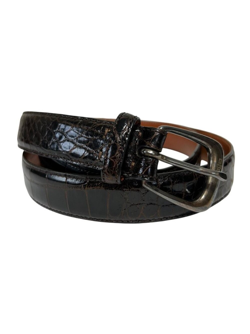 Vintage Polo Ralph Lauren Size 38 Sterling Silver Buckle Alligator Leather Belt